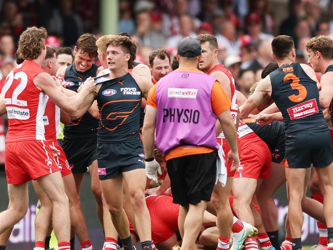 Tension was high all day between the Sydney rivals. Picture: Matt King/AFL Photos/via Getty Images