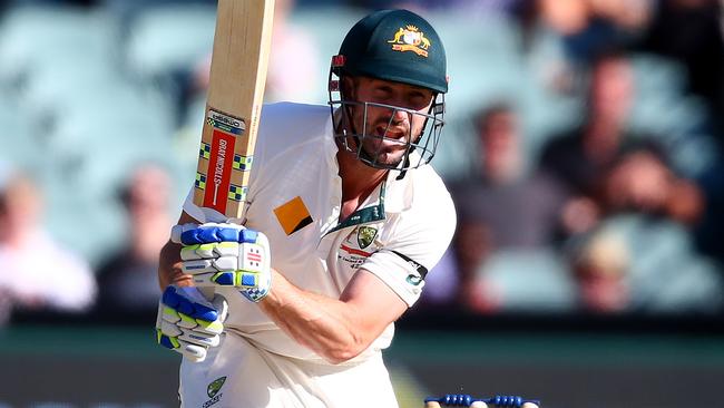Shaun Marsh plays a shot during the day-night Test against New Zealand in 2015. Picture: Sarah Reed.