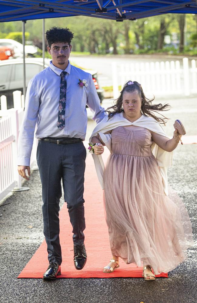 Graduate Kelitha Woodward with brother Jaiquin Woodward at Clifford Park Special School formal at Clifford Park Racecourse, Wednesday, November 20, 2024. Picture: Kevin Farmer