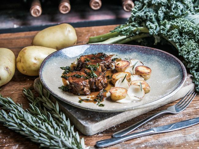 Eight-hour slow-braised lamb neck, which comes with kipfler potatoes, garlic puree and a sweet and sticky rosemary jus