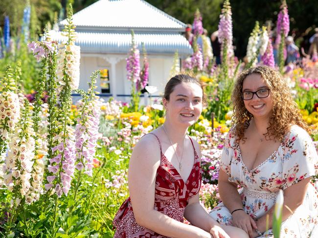 Georgie Moore (left) and Emily Searle in the Botanic Gardens, Queens Park for the Carnival of Flowers, Sunday September 22, 2024. Picture: Bev Lacey