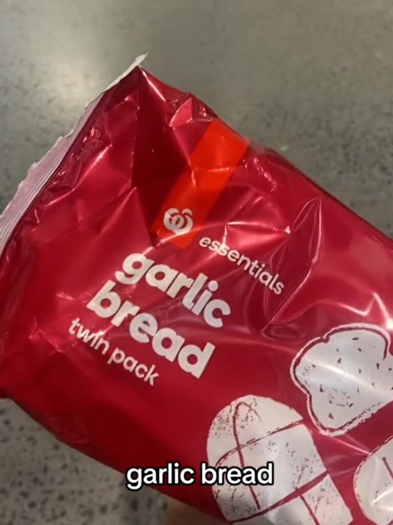 Although she was a huge fan of Woolies garlic bread. Picture: TikTok/bysacconji_