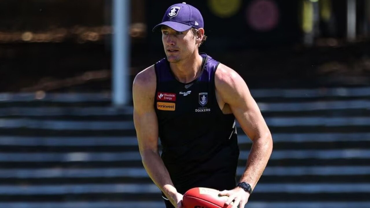 Brennan Cox is racing to be fit after a skateboarding accident. Picture: Fremantle FC