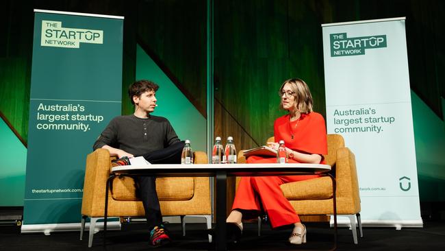 OpenAI boss Sam Altman and Dr Nora Koslowski, Melbourne Business School's chief learning innovation officer.,