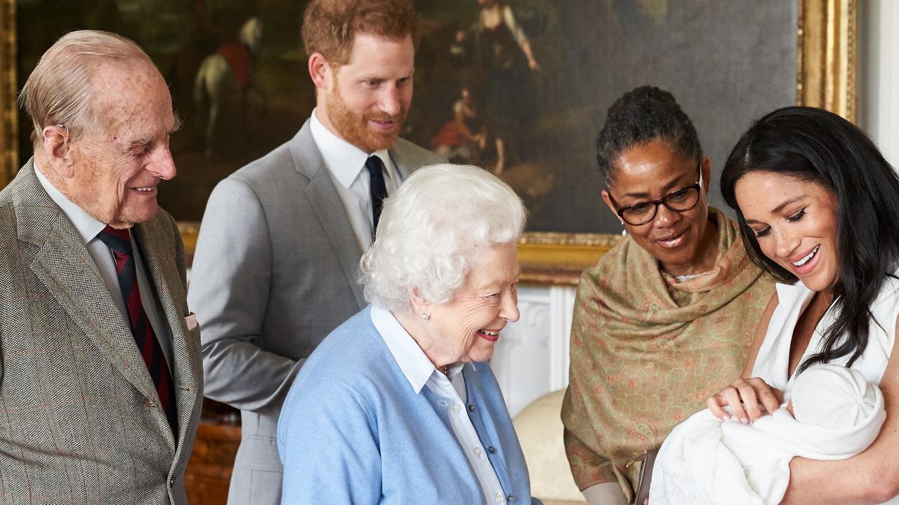 Prince Philip, Prince Harry, Queen Elizabeth II, Doria Ragland, Archie Harrison and Meghan Markle at Windsor Castle. Picture: Chris Allerton/SussexRoyal/AFP 