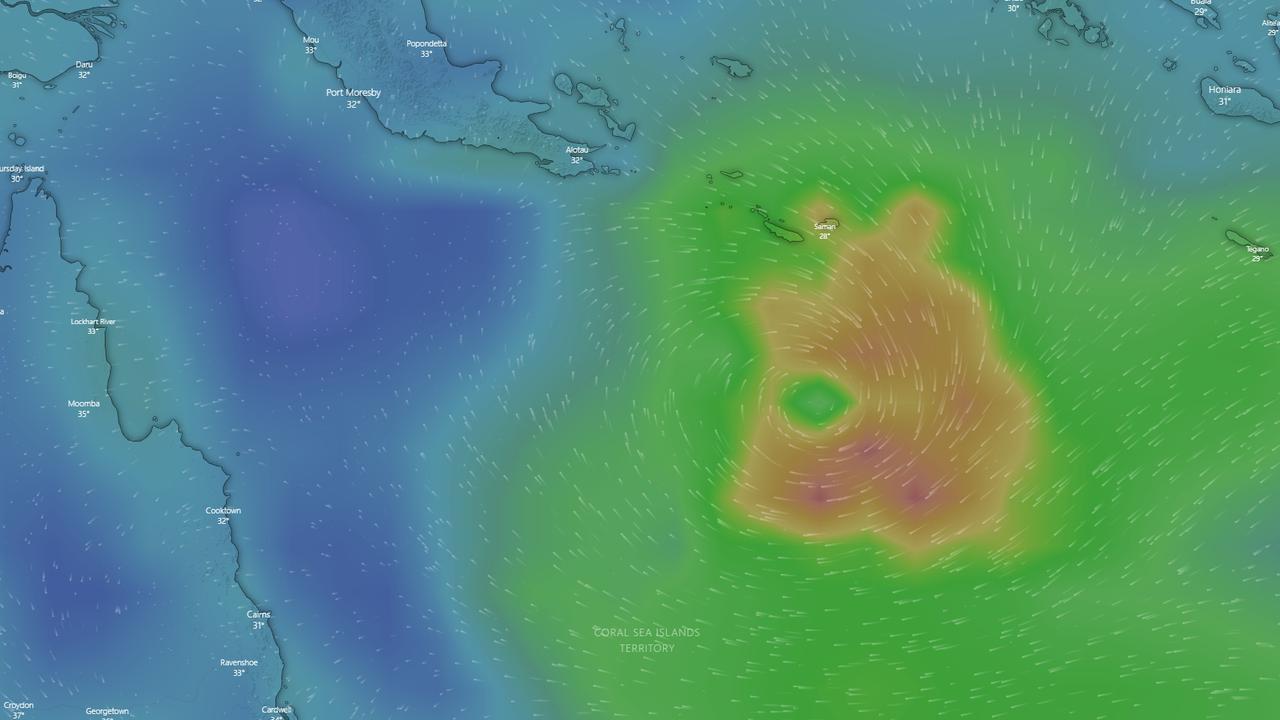 A tropical low in the Coral Sea is expected to develop into a cyclone over the coming hours. PICTURE: SCREENSHOT / WINDY.COM