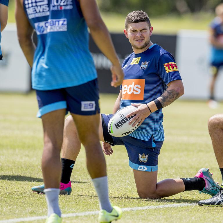 The Gold Coast Titans players, Ash Taylor and Ryan James, at pre-season training, Parkwood. Picture: Jerad Williams