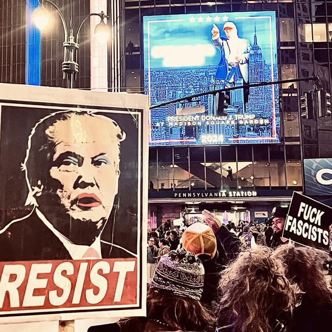 Anti-Trump protesters outside the Donald Trump rally held at Madison Square Gardens. Picture: Yaron Finkelstein