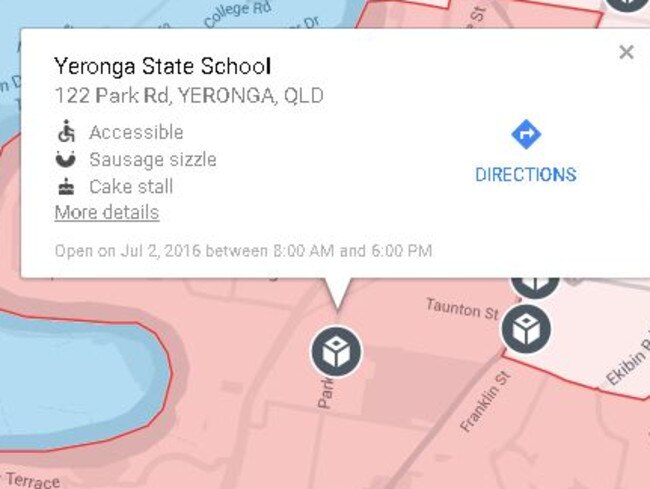 A sausage sizzle and cake stand listed in Queensland’s electorate of Moreton. Picture: Supplied