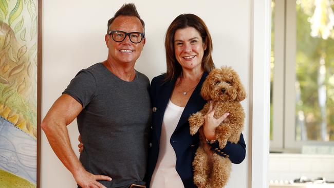 Tim Bailey at home with his wife Samantha and their dog Motu Joy. Picture: Sam Ruttyn