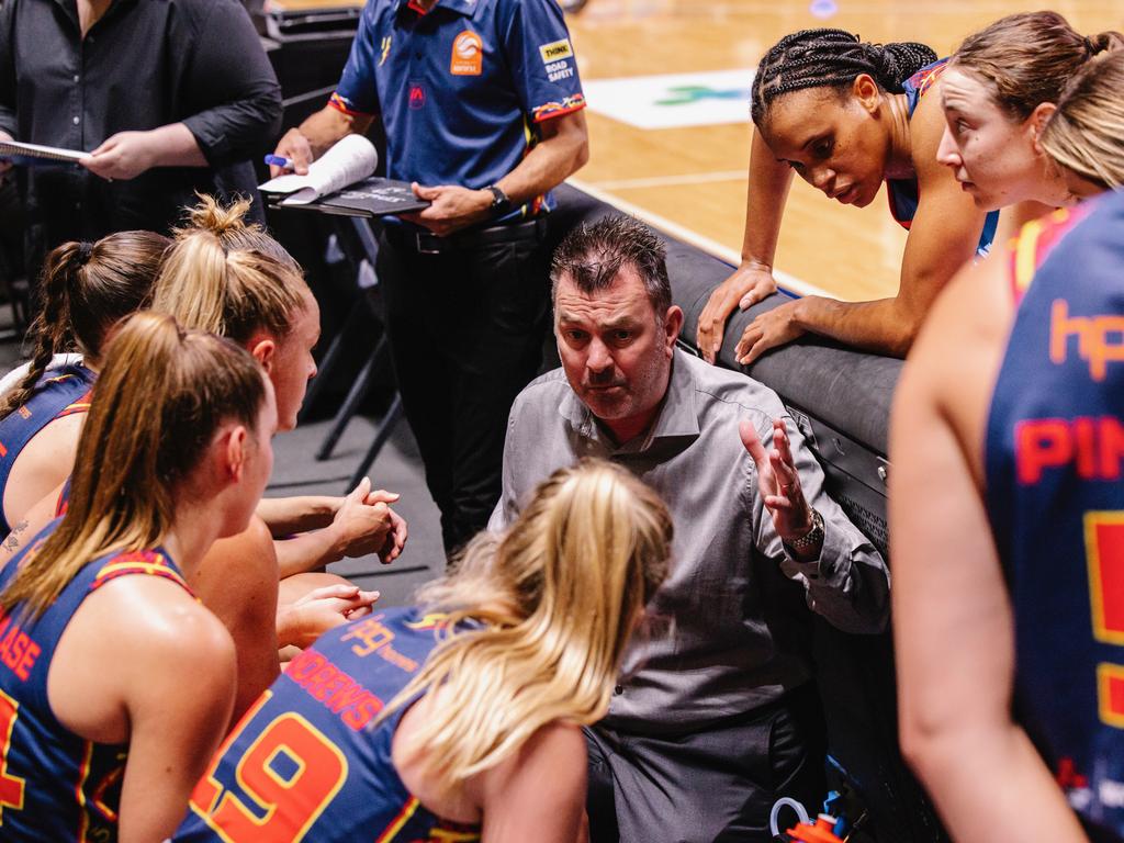 Former Adelaide 36ers NBL coach Scott Ninnis during his first game as coach of WNBL club Adelaide Lightning. Picture: Emma Hoppo/Snap Shot Photography