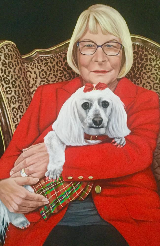 A painting of Dawn Crichlow with Princess Pookie by Cecily Kroh, a resident at the De Paul Village Aged Care rest home.