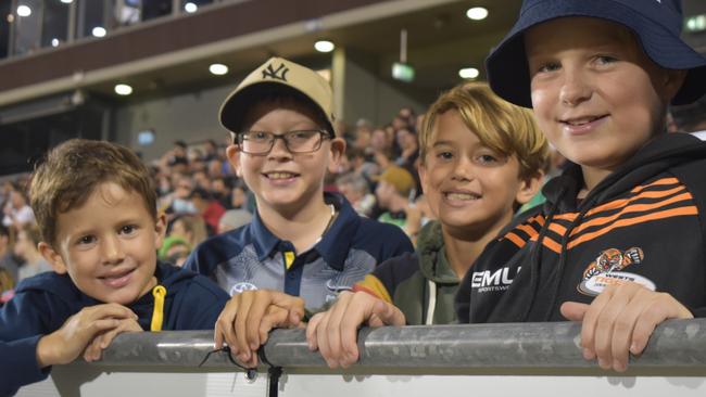 Fans in the crowd at the New Zealand Warriors v Canberra Raiders at BB Print Stadium in Mackay, August 27, 2021. Picture: Matthew Forrest