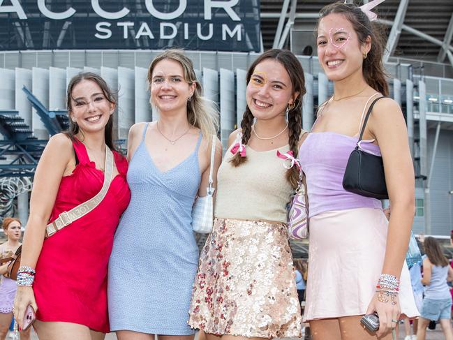 SYDNEY, AUSTRALIA - Daily Telegraph Photos February 26, 2024: Anna, Emmy, Nicole and Emma at Taylor Swift's The Eras Tour concert held at Accor Stadium in Sydney. Picture: Christian Gilles