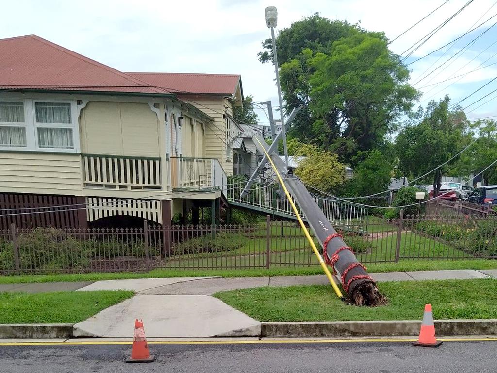 A power pole fell over and caused an Electrical Outage on St Leonards Street, Coorparoo, on Monday 25th December 2023 – Photo Supplied