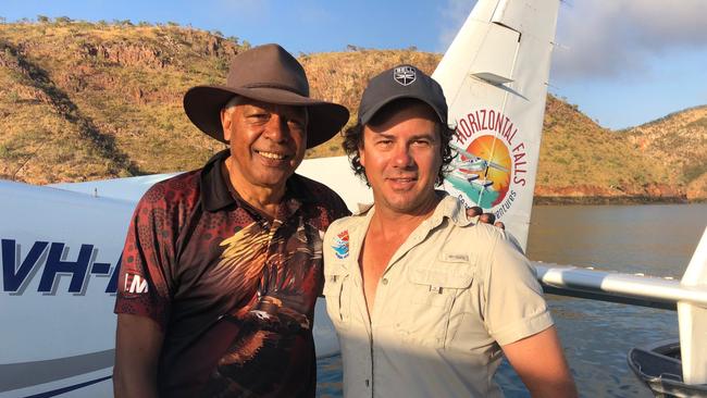 Ernie Dingo with crash victim Troy Thomas. Picture: Facebook