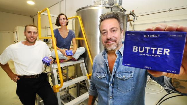 The owner of the popular Hellenika has announced he has entered the plant based world with a product he says is “in a league of its own”. Left to right ,Luke McCartin and his business partners Claire Beard and Simon Gloftis at the factory. Picture Glenn Hampson