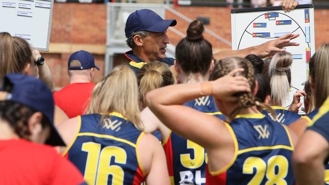 Matthew Clarke addresses his players during a trial game. Picture: Emma Brasier (AAP)