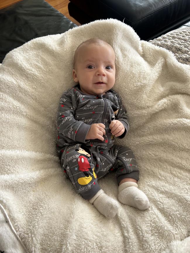 Arlo Tsatsaronis. 12 weeks old. Arlo has been a dream even through reflux and colic and pulls the best faces ever... Arlo my little Greek German baby born on his due date which happened to be Australia Day.
