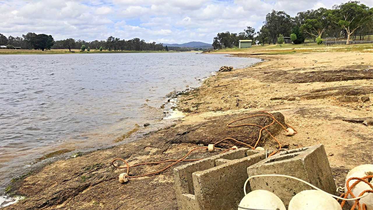 Water levels at Storm King Dam continue to plummet with no proper rainfall likely anytime soon. Picture: Matthew Purcell