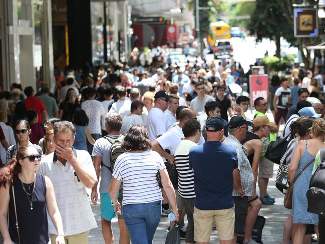 Boxing Day shoppers hit Brisbane City for bargains. Pic: Annette Dew