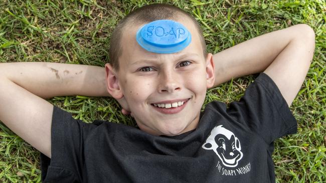 SOAPY CREATIONS: 11yo Tyler Craze started his own business called Soapy Monkey after receiving a soap making kit last year. Picture: Nev Madsen.