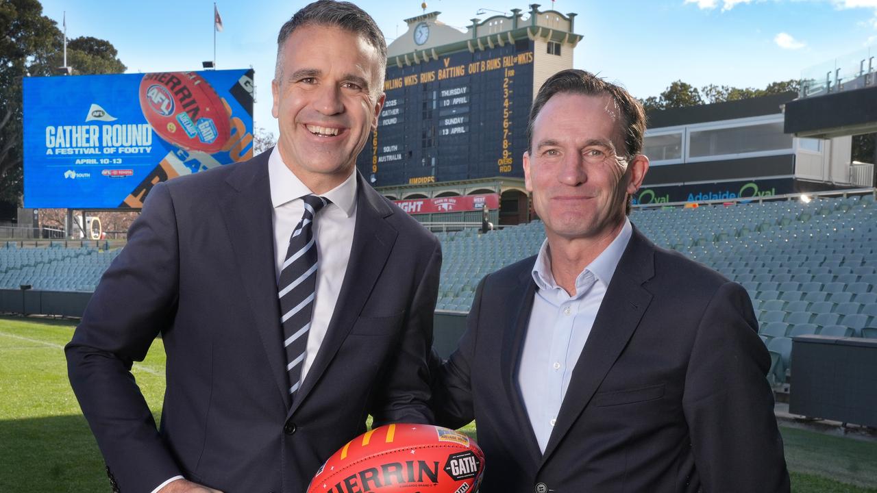 Premier Peter Malinauskas AFL Chief Executive Andrew Dillon at Adelaide Oval. Picture: Dean Martin