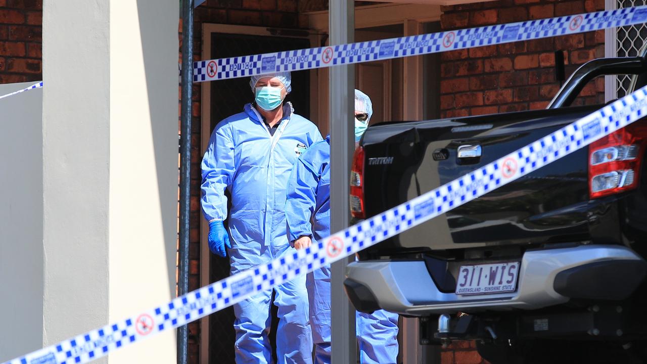 Police forensics examining the scene at the Gold Coast home where the body was found. Picture: NCA NewsWire / Scott Powick