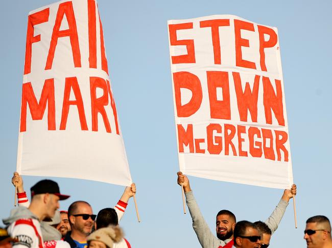 SYDNEY, AUSTRALIA - AUGUST 04: Dragons fans show their support during the round 20 NRL match between the St George Illawarra Dragons and the Parramatta Eels at WIN Jubilee Stadium on August 04, 2019 in Sydney, Australia. (Photo by Mark Kolbe/Getty Images)