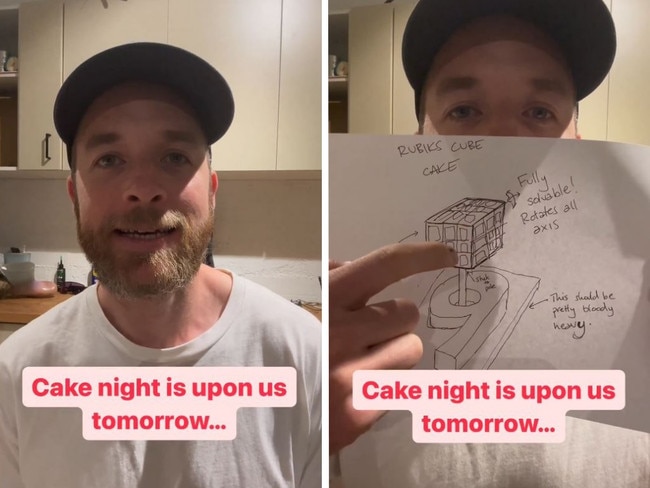 Hamish Blake outlines his plan to make a Rubik’s cube cake. Picture: Supplied