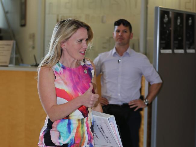 Premier and cabinet meeting in Gold Coast City Council Chambers at Evandale for the cabinet meeting .Minister Kate Jones gives the thumbs up as she arrives. Picture Glenn Hampson