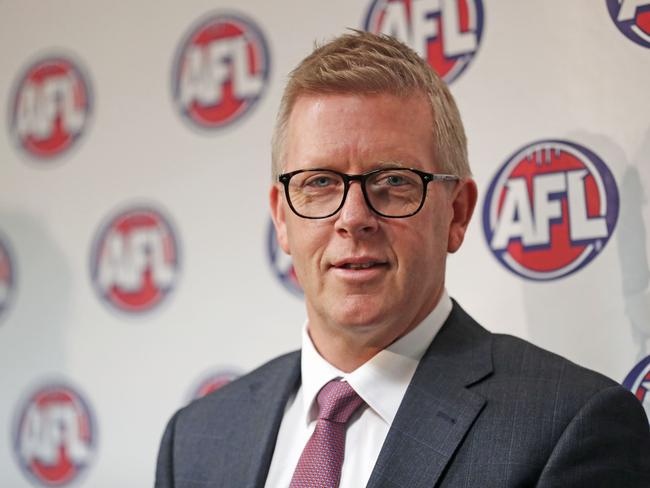 MELBOURNE, VICTORIA - AUGUST 31:  AFL General Manager Football Operations Steven Hocking addresses the media after Steve Hocking was announced as the new AFL General Manager of Football Operations at AFL House on August 31, 2017 in Melbourne, Australia.  (Photo by Scott Barbour/AFL Media/Getty Images)