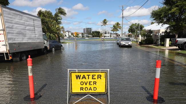 Flooding from the King tide at Budds Beach at Surfers Paradise was made worse by the approaching storm system. Picture Glenn Hampson