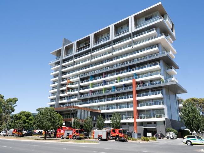 Residents on 5 levels of the Air Apartments on Greenhill road were evacuated after a fire caused by a solar inverter on the 12th floor commenced, but was contained before spreading to other apartments by emergency services. Eastwood / Kaurna Yarta on Sunday, February 4, 2024. (The Advertiser/ Morgan Sette)