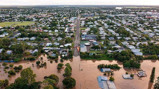 Aerial view of the flooded city of Maryborough along the overflowing Mary River in 2022. AFP/ Queensland Police Services.