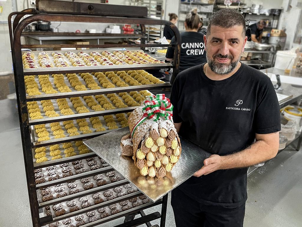 Pasticceria Caruso owner Giuseppe Caruso with his signature ‘Bazooka’ dessert. Picture: Jenifer Jagielski