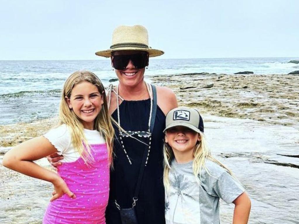 Pink and her two kids at Bondi Beach this week. Picture: Instagram