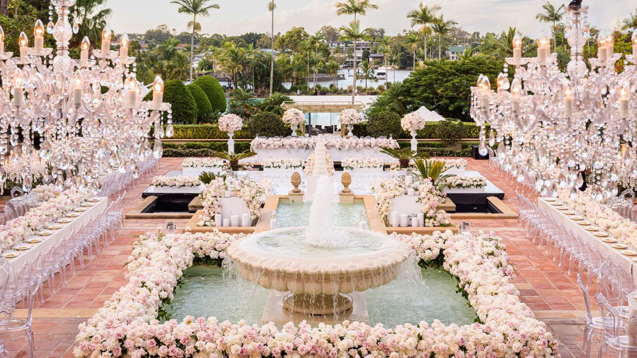 Breathtaking, grandscale floral installations and chandeliers set the scene for the wedding of Julian Grima and Daniella Pallone. Picture: Ariana Photography