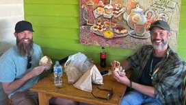 Aaron and Dave Lawrence flew from the Sunshine Coast to Blackbutt to sample the award-winning Blackbutt Bakery's famous pies.