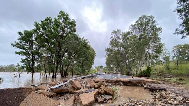 Parts of the Burnett Hwy near Goomeri have been heavily damaged by the flood, with some of the destruction captured in this picture by Georgia Beddows and shared on Facebook.