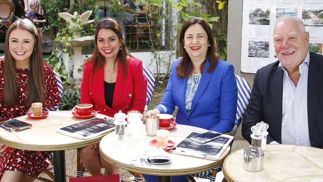 Queensland Premier Annastacia Palaszczuk and Environment Minister Meaghan Scanlon met with Gold Coast tourism bosses Patricia O' Callaghan and Paul Donovan at Le Jardin in Main Beach. Picture: Tertius Pickard.