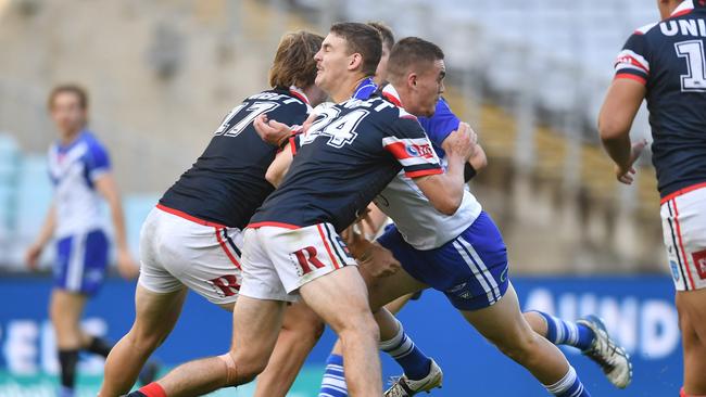 Harry Hayes on the charge for Canterbury. Picture: NRL Photos/Robb Cox