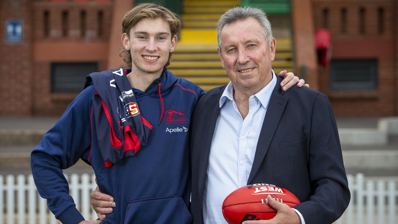 Crows father-son prospect Max Michalanney with his dad Jim. Picture: Emma Brasier