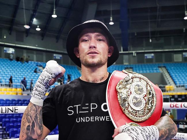 Liam Paro reacts after his fight against Subriel Matias at Coliseo Juan Aubn Cruz Abreu in Manati, Puerto Rico.