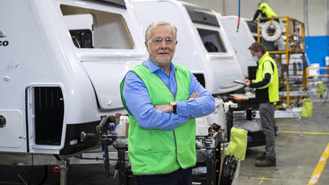 Gerry Ryan, owner of Jayco Caravans, in his Dandenong factory. Picture: Aaron Francis