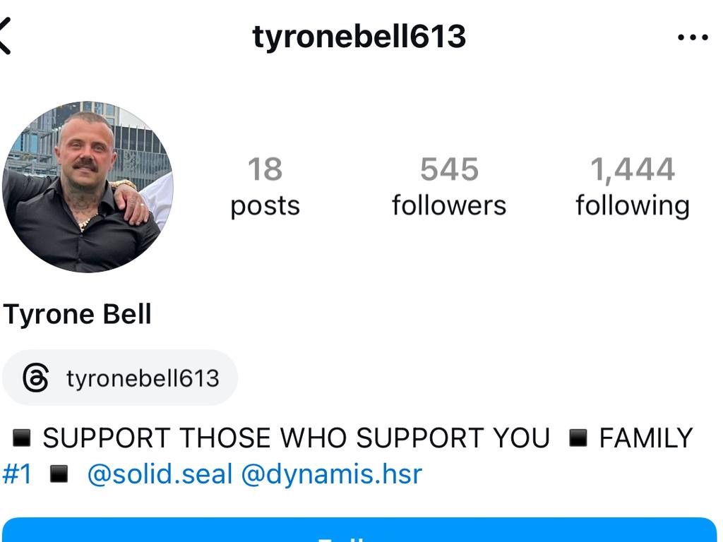 A screengrab of Tyrone Bell's Instagram. Picture: Instagram