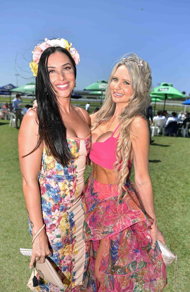 Emjay Sanderson and Sarah Rice out and about at Corbould Park for the Melbourne Cup Race Day in Caloundra. Picture: Patrick Woods.