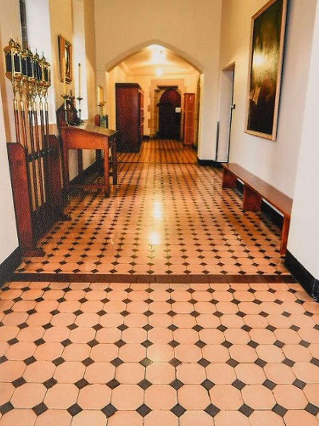 An image tendered as evidence shows a corridor inside St Patrick's Cathedral in Melbourne. Picture: AAP