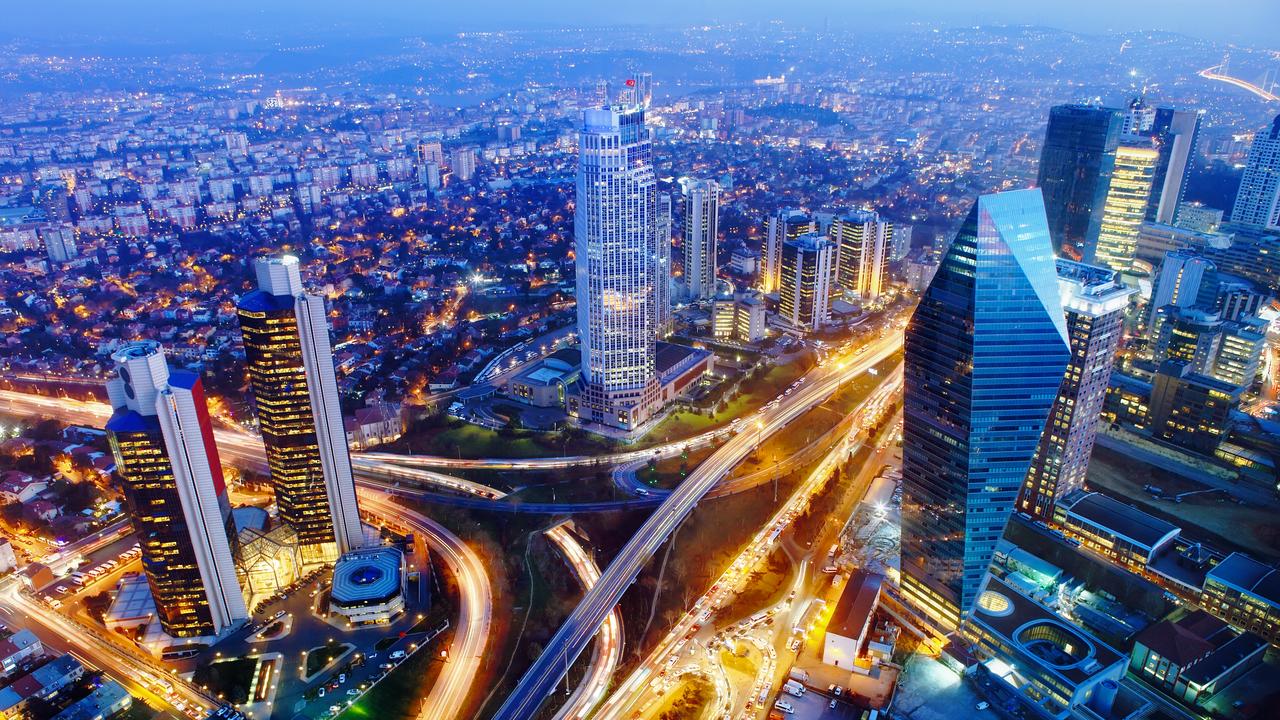 Aerial view of Istanbul lit up at night