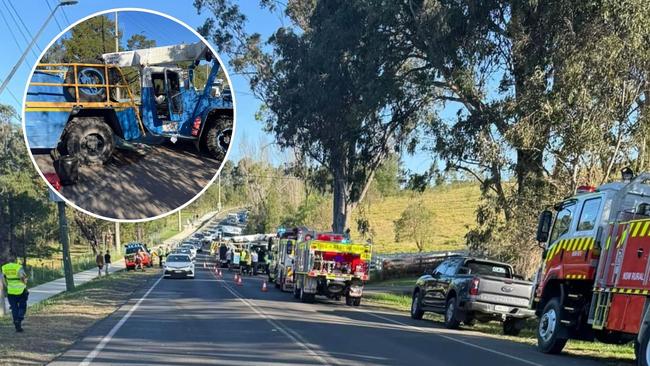 Crane crash on Remembrance Dr, Picton on Sunday 8 Sept 2024. Picture: Fire and Rescue NSW